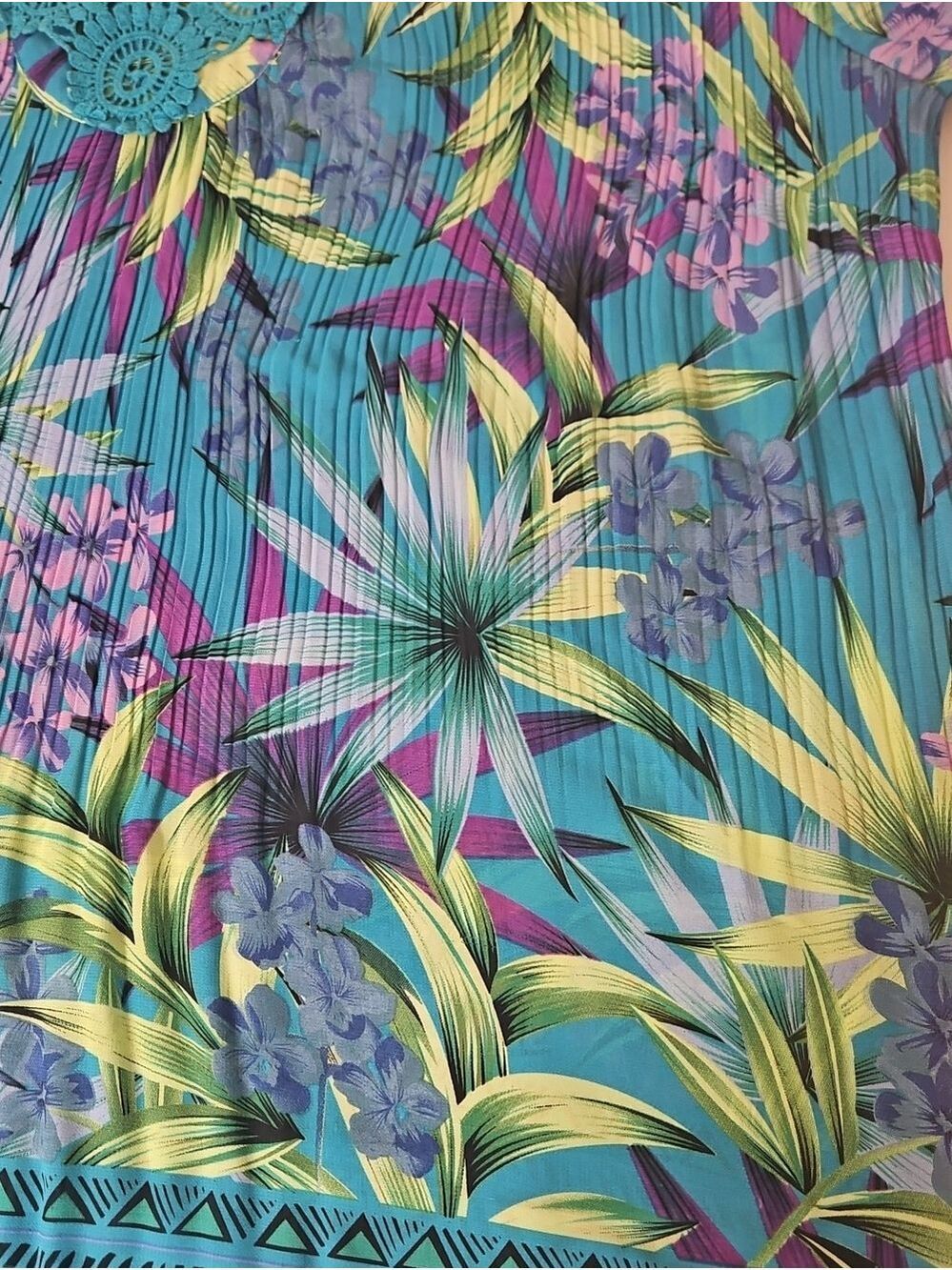 Catherines Plus Size 22-24W Teal Tropical Boho Tunic Crochet Lace Top XXL Summer - Picture 14 of 17